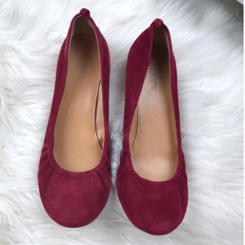 J Crew Suede Ballet Flats Maroon